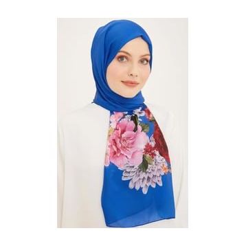 Armine 3611-14 Mavi Çiçek Desen Şal