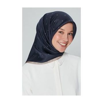 Armine 8259-09 Nostalji Lacivert Puantiye Desen Tivil İpek Eşarp
