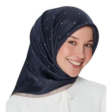 Armine 8259-09 Nostalji Lacivert Puantiye Desen Tivil İpek Eşarp