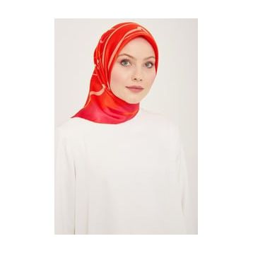 Armine 9115-50 Mercan-Pembe Dijital Çiçek Desen Sura İpek Eşarp