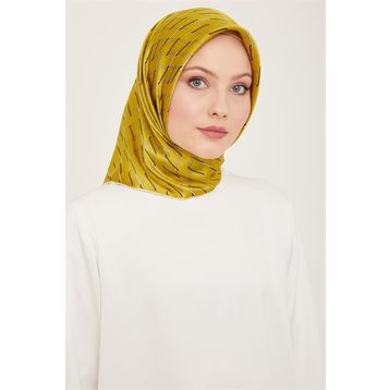 Armine 9152-43 Yağ Yeşil-Kahverengi Dijital Örgü Desen Tivil İpek Eşarp