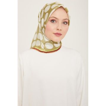 Armine 9156-36 Beyaz-Soft Yeşil Puantiye Desen Sura İpek Eşarp