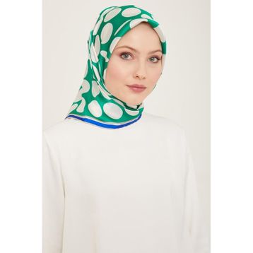 Armine 9156-86 Yeşil-Beyaz Puantiye Desen Sura İpek Eşarp