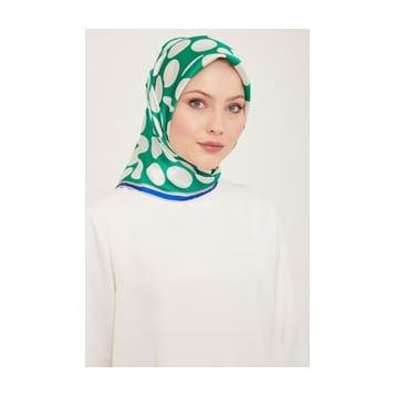 Armine 9156-86 Yeşil-Beyaz Puantiye Desen Sura İpek Eşarp