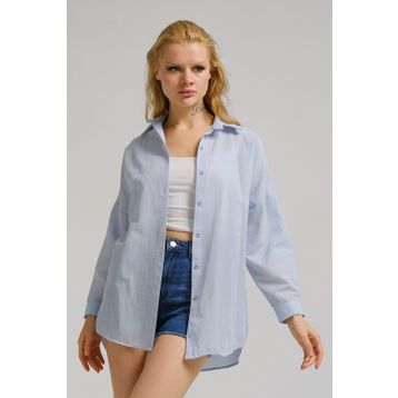 Armonika ARM-22Y001118 Kadın Açık Mavi Oversize Uzun Basic Gömlek
