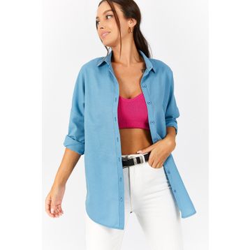 Armonika ARM-22Y001118 Kadın Buzmavi Oversize Uzun Basic Gömlek