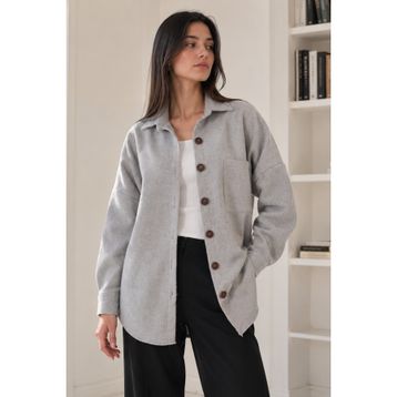 Armonika ARM-22Y001156 Gri Oversize Kaşe Cepli Kadın Gömlek
