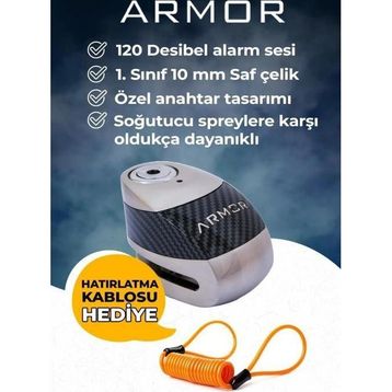 Armor 610 Mva 10 Mm Alarmlı Çelik Disk Kilit Motorsiklet Kilidi Hatırlatma Kablosu