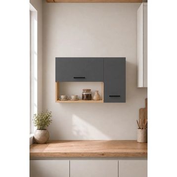 Arnetti Akasya 90 cm Safir Meşe Antrasit Çok Amaçlı Kapaklı Mutfak Kahve Köşesi ve Saklama Dolabı