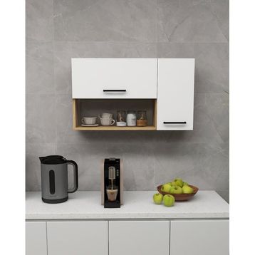 Arnetti Akasya 90 cm Safir Meşe Beyaz Çok Amaçlı Kapaklı Mutfak Kahve Köşesi ve Saklama Dolabı