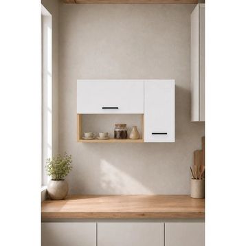 Arnetti Akasya 90 cm Safir Meşe Beyaz Çok Amaçlı Kapaklı Mutfak Kahve Köşesi ve Saklama Dolabı