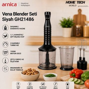 Arnica GH21486 Vena Siyah Rendeli Blender Seti