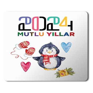 Art Hediye 2024 Mutlu Yıllar Penguen Kalp 23x19 cm Mouse Pad