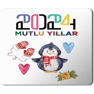 Art Hediye 2024 Mutlu Yıllar Penguen Kalp 23x19 cm Mouse Pad