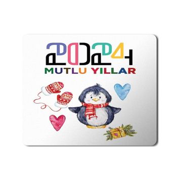 Art Hediye 2024 Mutlu Yıllar Penguen Kalp 23x19 cm Mouse Pad