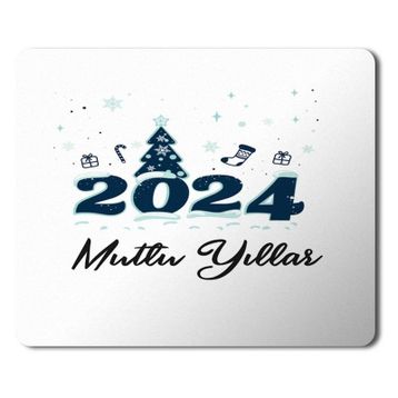 Art Hediye 2024 Mutlu Yıllar Yazı Çam Ağacı 23x19 cm Mouse Pad