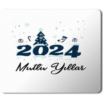 Art Hediye 2024 Mutlu Yıllar Yazı Çam Ağacı 23x19 cm Mouse Pad