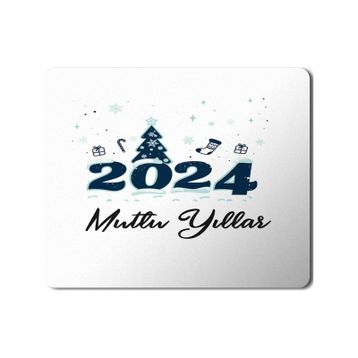Art Hediye 2024 Mutlu Yıllar Yazı Çam Ağacı 23x19 cm Mouse Pad