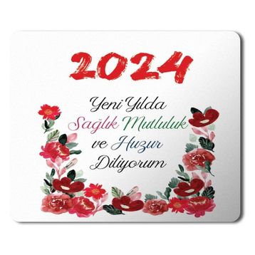 Art Hediye 2024 Yeni Yılda Huzur Diliyorum Çiçekler 23x19 cm Mouse Pad