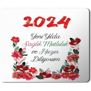Art Hediye 2024 Yeni Yılda Huzur Diliyorum Çiçekler 23x19 cm Mouse Pad