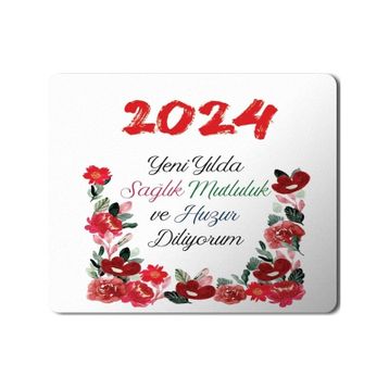 Art Hediye 2024 Yeni Yılda Huzur Diliyorum Çiçekler 23x19 cm Mouse Pad