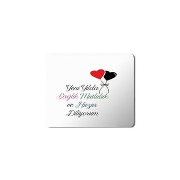 Art Hediye 2024 Yeni Yılda Sağlık Huzur Diliyorum Kalpler 23x19 cm Mouse Pad