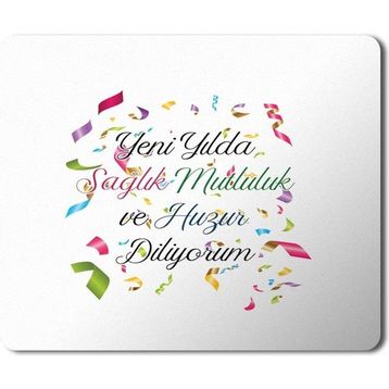 Art Hediye 2024 Yeni Yılda Saglık Mutluluk Huzur Konfeti 23x19 cm Mouse Pad