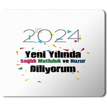 Art Hediye 2024 Yeni Yılında Sağlık Huzur Konfeti 23x19 cm Mouse Pad
