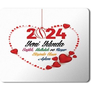Art Hediye 2024 Yeni Yılında Seninle Olsun Aşkım Kalpler 23x19 cm Mouse Pad