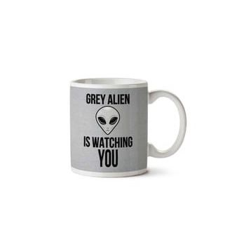 Art Hediye Grey Alien Watching You Men's İki Tarafı Baskılı Kupa Bardak