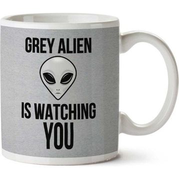 Art Hediye Grey Alien Watching You Men's İki Tarafı Baskılı Kupa Bardak