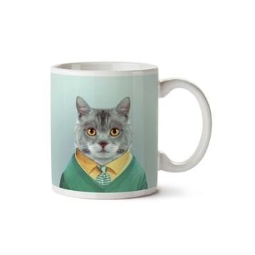 Art Hediye Hipster Portre Vesikalık Kedi İki Tarafı Baskılı Kupa Bardak