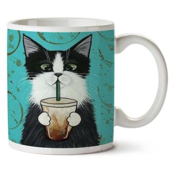 Art Hediye Kedi Kahve Pipet Hipster İki Tarafı Baskılı Kupa Bardak