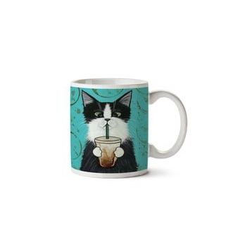 Art Hediye Kedi Kahve Pipet Hipster İki Tarafı Baskılı Kupa Bardak