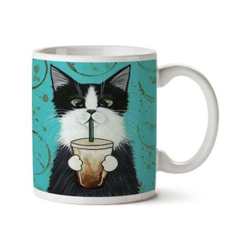 Art Hediye Kedi Kahve Pipet Hipster İki Tarafı Baskılı Kupa Bardak