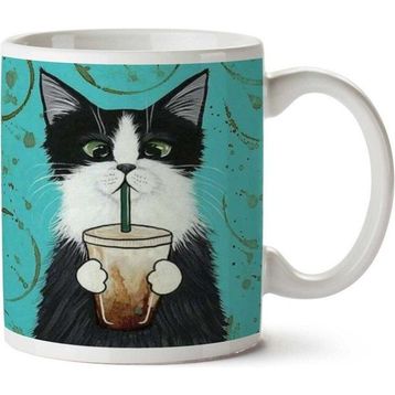 Art Hediye Kedi Kahve Pipet Hipster İki Tarafı Baskılı Kupa Bardak