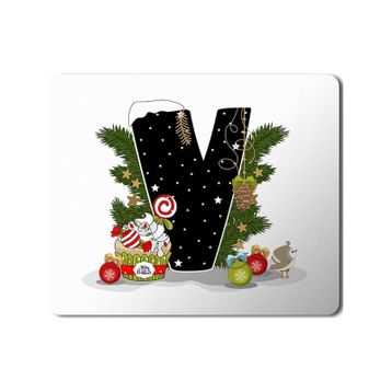 Art Hediye Yeni Yıl Merry Christmas Yılbaşı'na Özel V Harfi 23x19 cm Mouse Pad