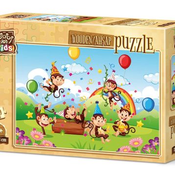 Art Kids Maymunlar Partisi 50 Parça Ahşap Puzzle