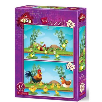 Art Puzzle Kids Hayvanlar ve Yavruları 2'li 35+60 Parça Puzzle