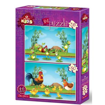 Art Puzzle Kids Hayvanlar ve Yavruları 2'li 35+60 Parça Puzzle
