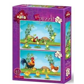 Art Puzzle Kids Hayvanlar ve Yavruları 2'li 35+60 Parça Puzzle