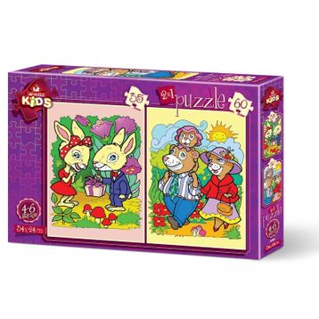 Art Puzzle Tavşanlar ve Ayı Ailesi 2'li 35+60 Parça Puzzle