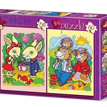 Art Puzzle Tavşanlar ve Ayı Ailesi 2'li 35+60 Parça Puzzle