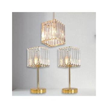 Art&Gift Metal Kristal Camlı Sarkıt Avize ve Abajur Seti Yatak Odası Abajur Salon Avize