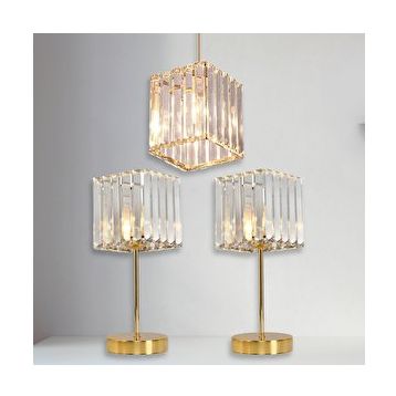 Art&Gift Metal Kristal Camlı Sarkıt Avize ve Abajur Seti Yatak Odası Abajur Salon Avize