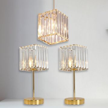 Art&Gift Metal Kristal Camlı Sarkıt Avize ve Abajur Seti Yatak Odası Abajur Salon Avize