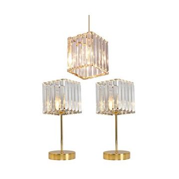 Art&Gift Metal Kristal Camlı Sarkıt Avize ve Abajur Seti Yatak Odası Abajur Salon Avize