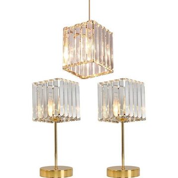 Art&Gift Metal Kristal Camlı Sarkıt Avize ve Abajur Seti Yatak Odası Abajur Salon Avize