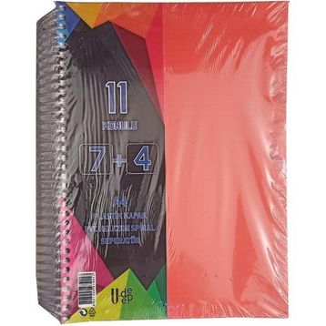 Artlantis 11 Konulu 225 Yaprak 7 Kareli + 4 Çizgili Plastik Kapak Seperatörlü Kırmızı Spiralli Defter