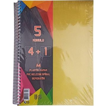 Artlantis 5 Konulu 125 Yaprak 4 Kareli + 1 Çizgili Plastik Kapak Seperatörlü Sarı Spiralli Defter